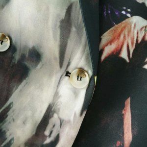 Women button blazer with oil painting pattern, designer suit in arty style, wome